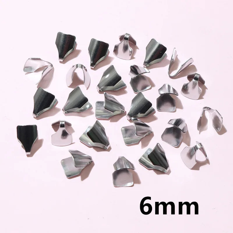 100pcs Stainless Steel 2-7mm Flat Cords Crimp End Beads Caps Clip Tip Fold for DIY Snake Chain Necklace Jewelry Making Findings