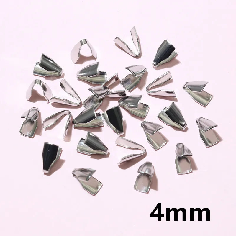 100pcs Stainless Steel 2-7mm Flat Cords Crimp End Beads Caps Clip Tip Fold for DIY Snake Chain Necklace Jewelry Making Findings