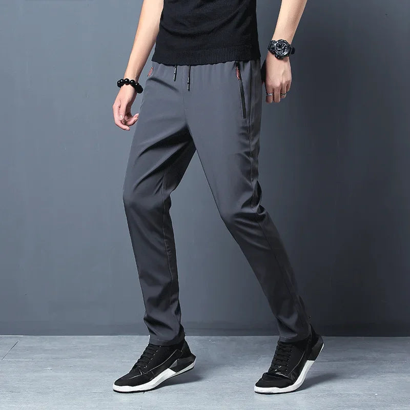 Men's Casual Pants Straight Slim Fit Elastic Waist Jogger Korean Classic Blue Black Gray Male Brand Trousers Plus Size