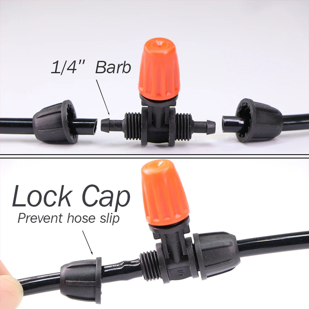 15PCS 1/4"Garden Hose Misting Nozzle with Lock Cap for Greenhouse 4/7mm Hose Irrigation Sprinkler Prevent Tubeing Slip Sprayer